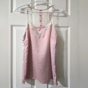 Gibson Cutesy Lace & Satin Racerback Cami Tank Top, Blush Pink & Ivory, EUC!